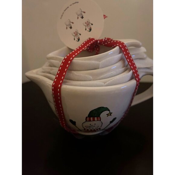 Rae Dunn Artisan Collection By Magenta Measuring Cups Set Of 4 Snowman Design - Picture 4 of 7